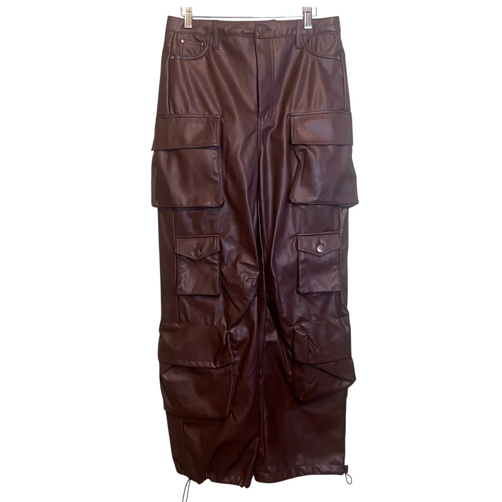 Y2k Like An Angel Womens Utility Grunge‎ Faux Leather Cargo Pants Burgundy Large